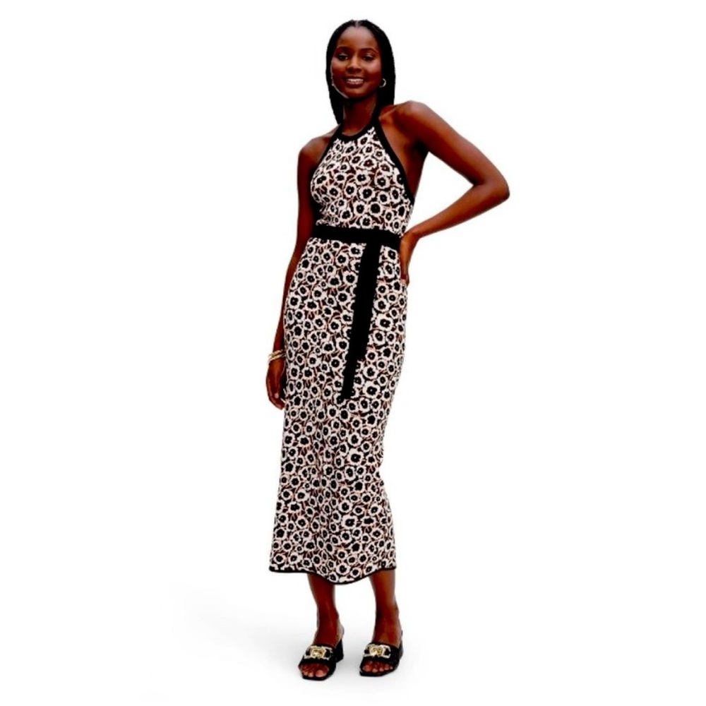 Diane von Furstenberg Women's Halter Tie Midi Dress, Black Poppy, XL